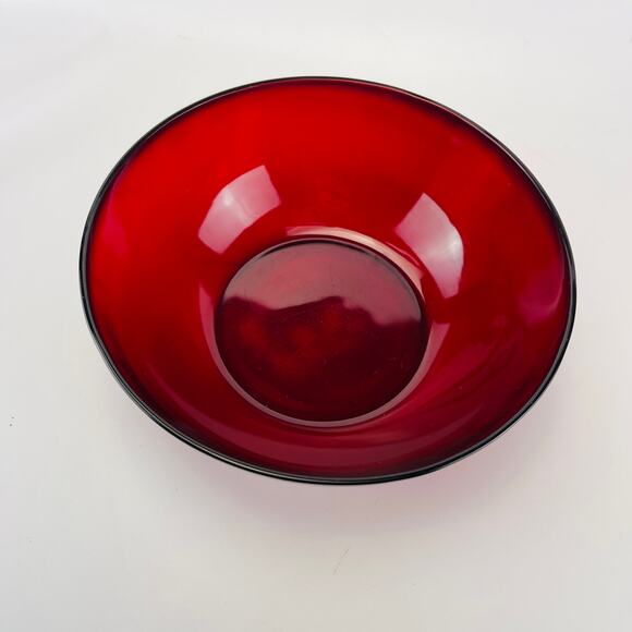 Vintage Ruby Red Glass Fruit Serving Bowl 8 1/2 x 3” - Picture 2 of 6